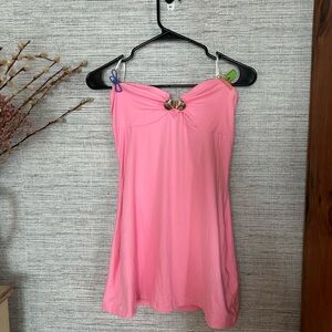 Bubblegum Pink Strapless Top/Minidress with Gold Seashell Detail